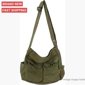 Large Canvas Hobo Crossbody Bag with Multiple Pockets Adjustable Strap